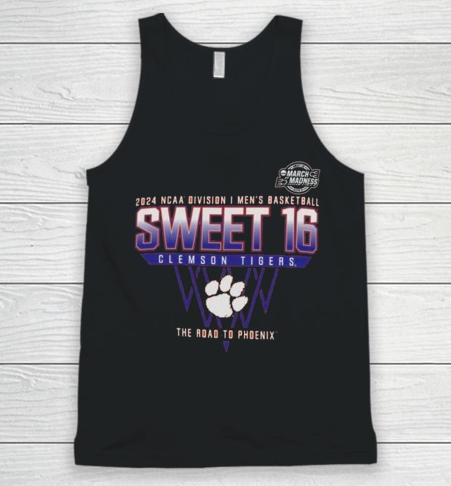 Clemson Tigers 2024 Ncaa Division I Men’s Basketball Sweet 16 The Road To Phoenix Unisex Tank Top