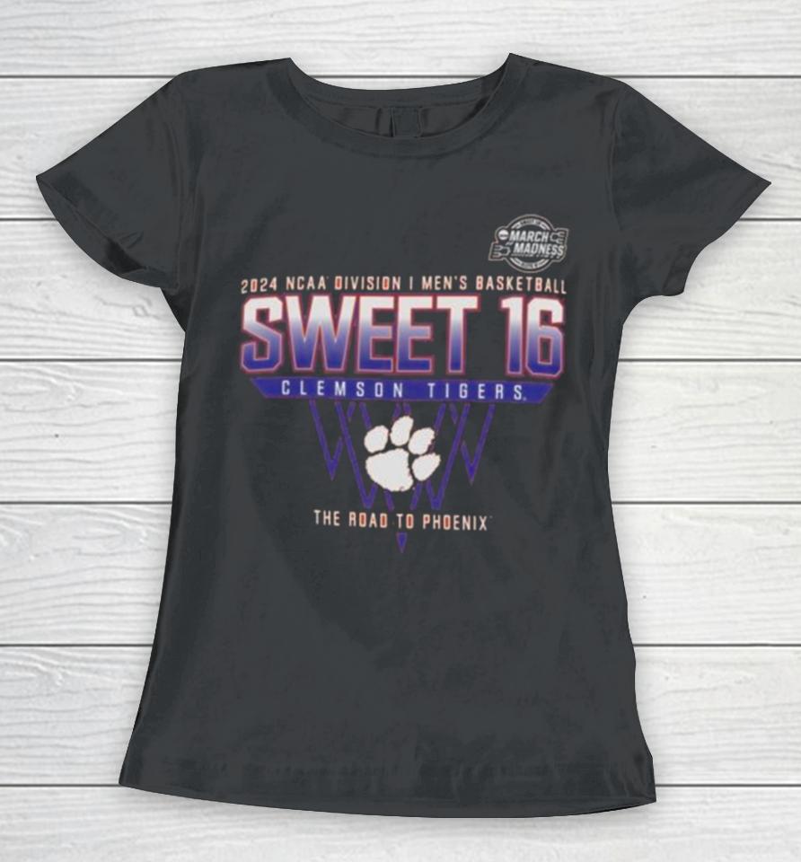 Clemson Tigers 2024 Ncaa Division I Men’s Basketball Sweet 16 The Road To Phoenix Women T-Shirt
