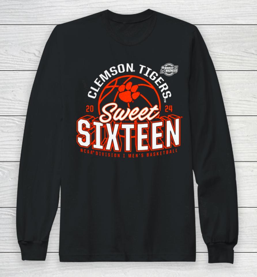 Clemson Tigers 2024 Ncaa Men’s Basketball Tournament March Madness Sweet Sixteen Defensive Stance Long Sleeve T-Shirt