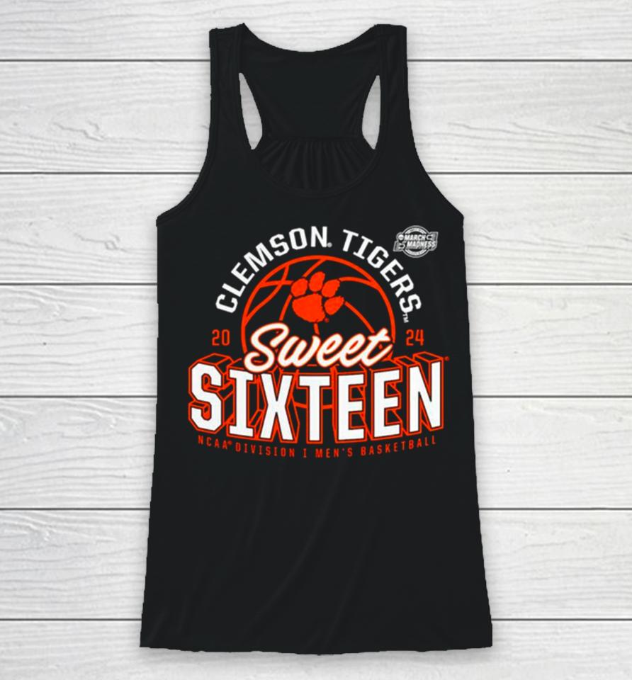 Clemson Tigers 2024 Ncaa Men’s Basketball Tournament March Madness Sweet Sixteen Defensive Stance Racerback Tank