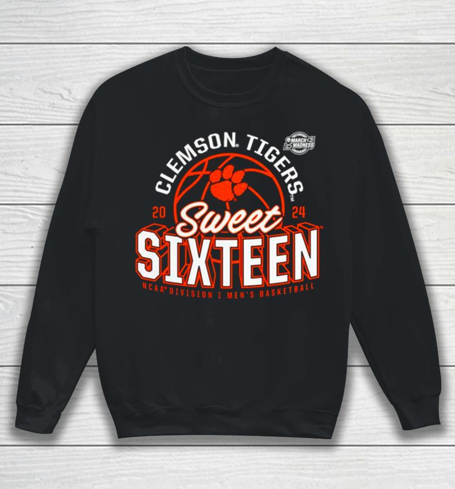 Clemson Tigers 2024 Ncaa Men’s Basketball Tournament March Madness Sweet Sixteen Defensive Stance Sweatshirt