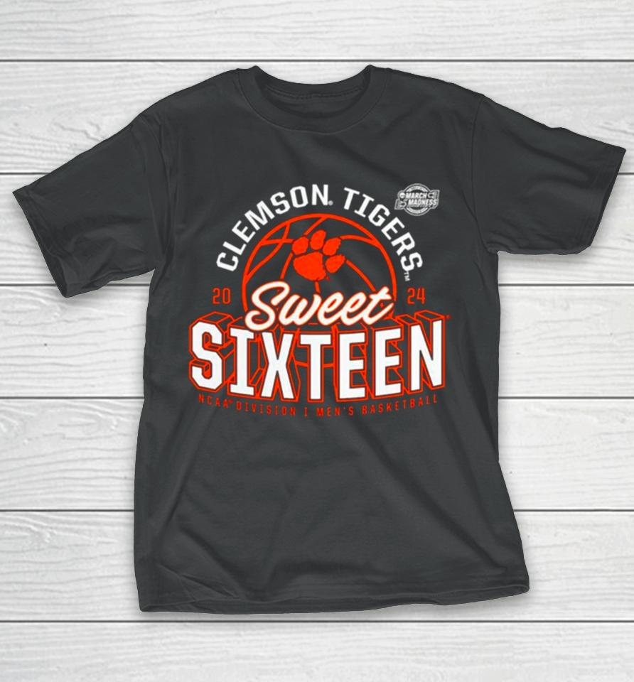 Clemson Tigers 2024 Ncaa Men’s Basketball Tournament March Madness Sweet Sixteen Defensive Stance T-Shirt