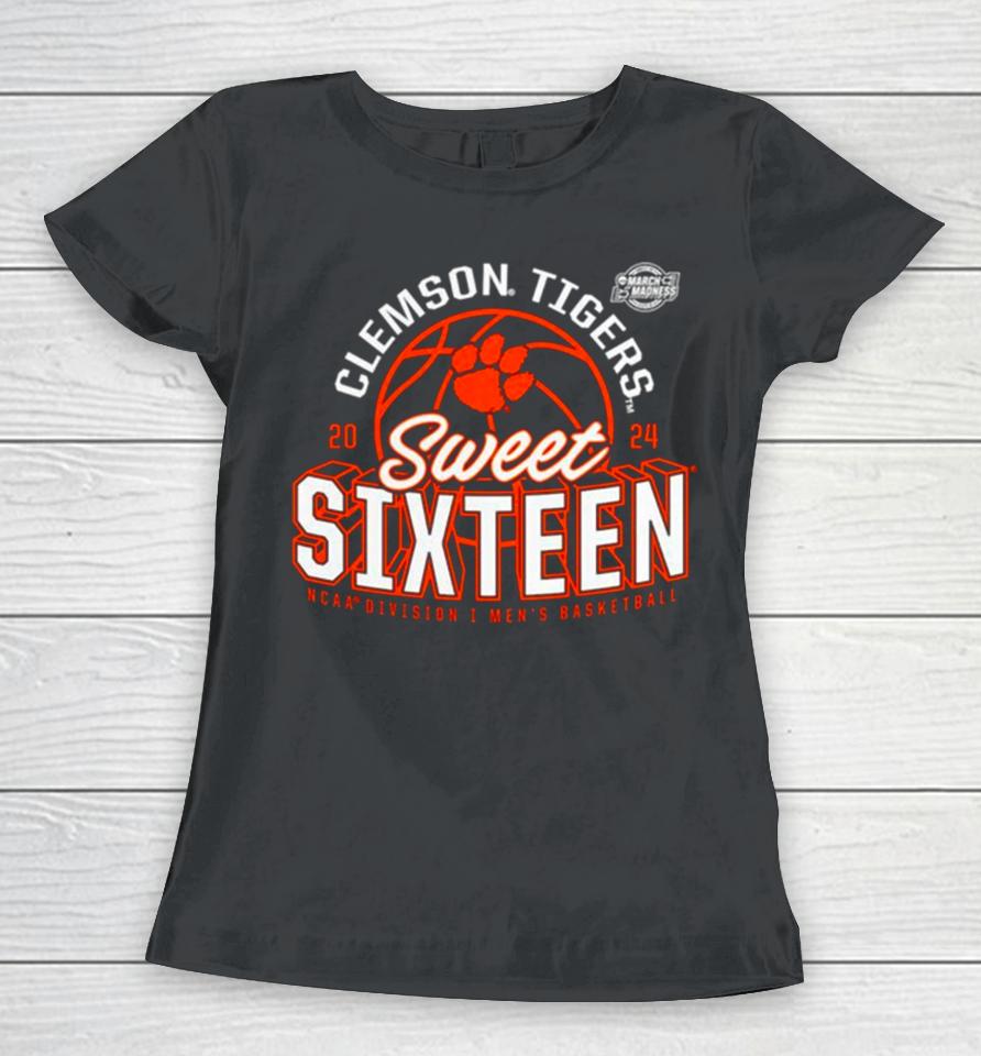 Clemson Tigers 2024 Ncaa Men’s Basketball Tournament March Madness Sweet Sixteen Defensive Stance Women T-Shirt