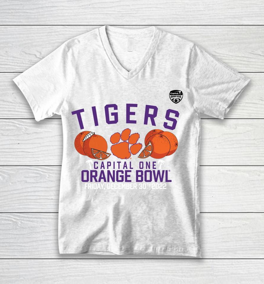 Clemson Tigers Fanatics Branded 2022 Orange Bowl Gameday Stadium Unisex V-Neck T-Shirt