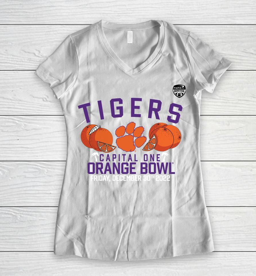 Clemson Tigers Fanatics Branded 2022 Orange Bowl Gameday Stadium Women V-Neck T-Shirt
