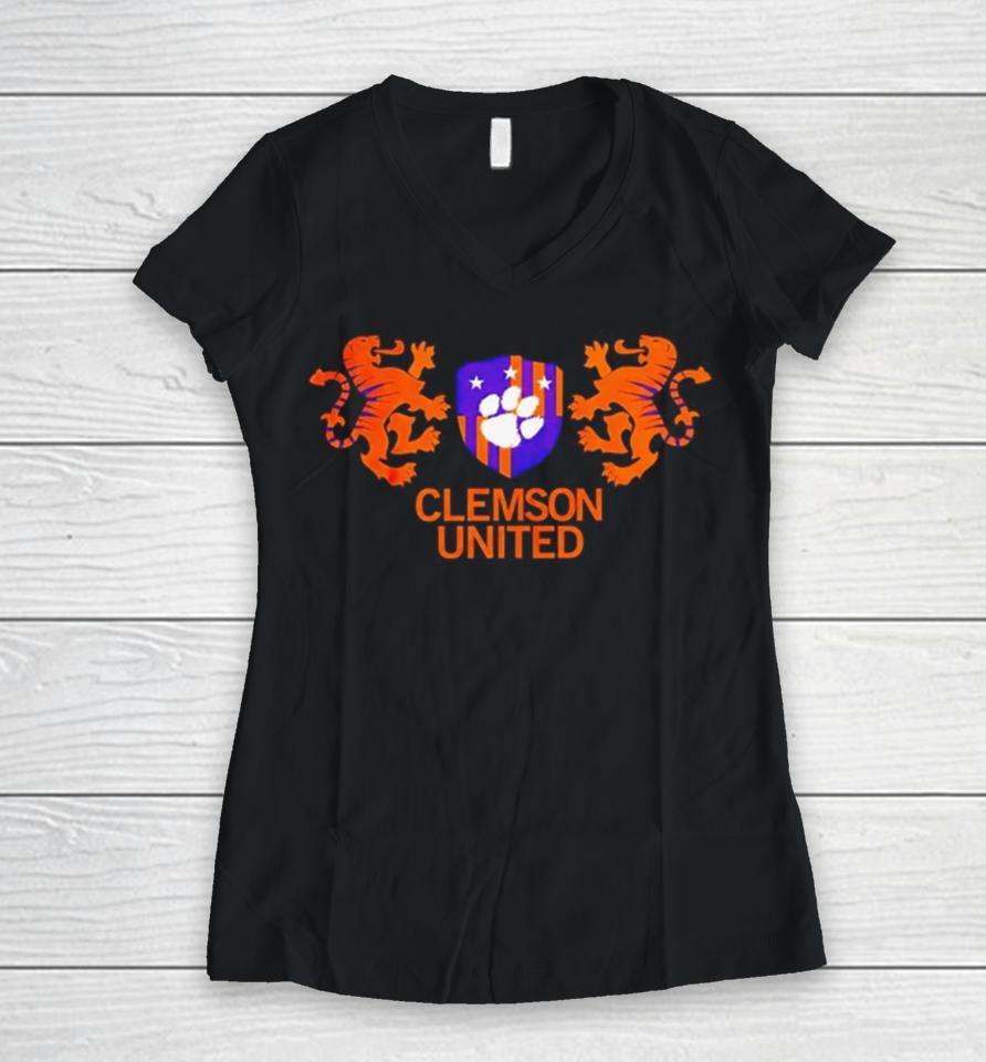 Clemson Tigers Logo Soccer Crest 2024 Women V-Neck T-Shirt