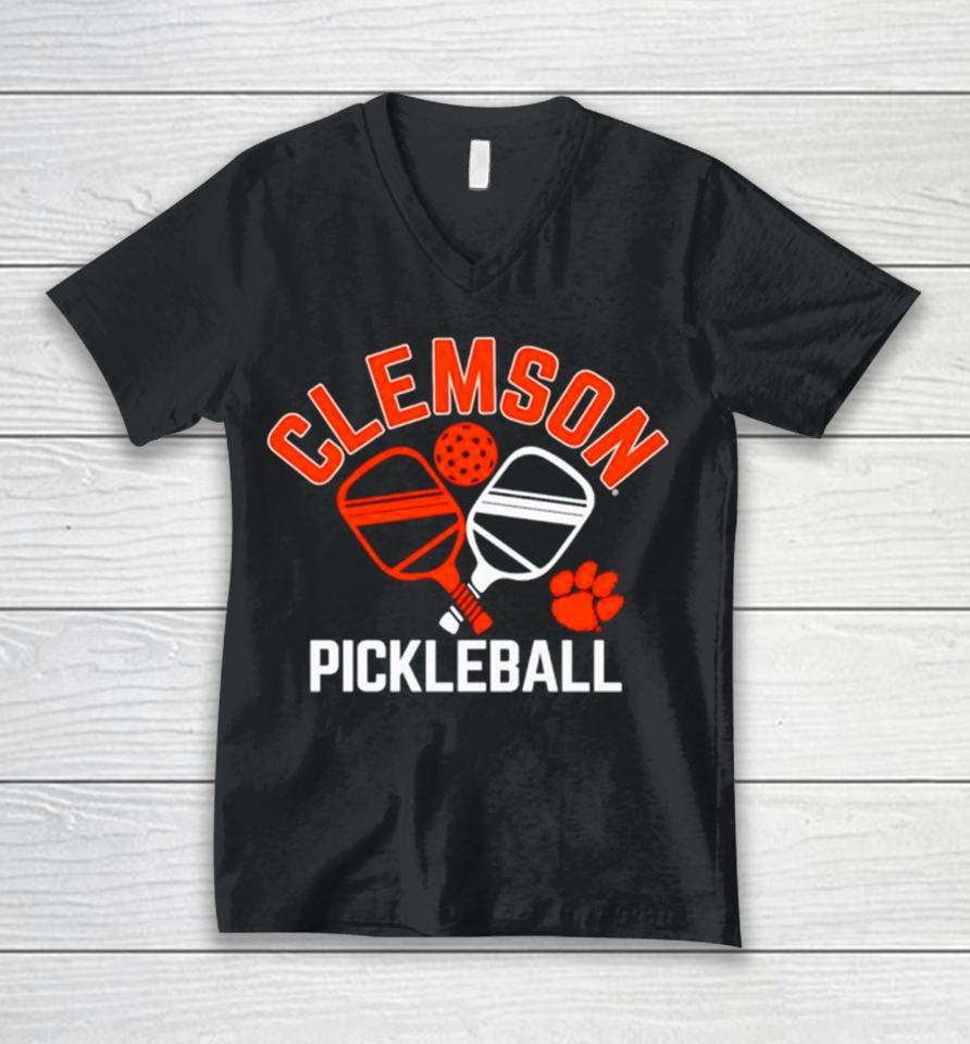 Clemson Tigers Pickleball Crossed Paddles Unisex V-Neck T-Shirt