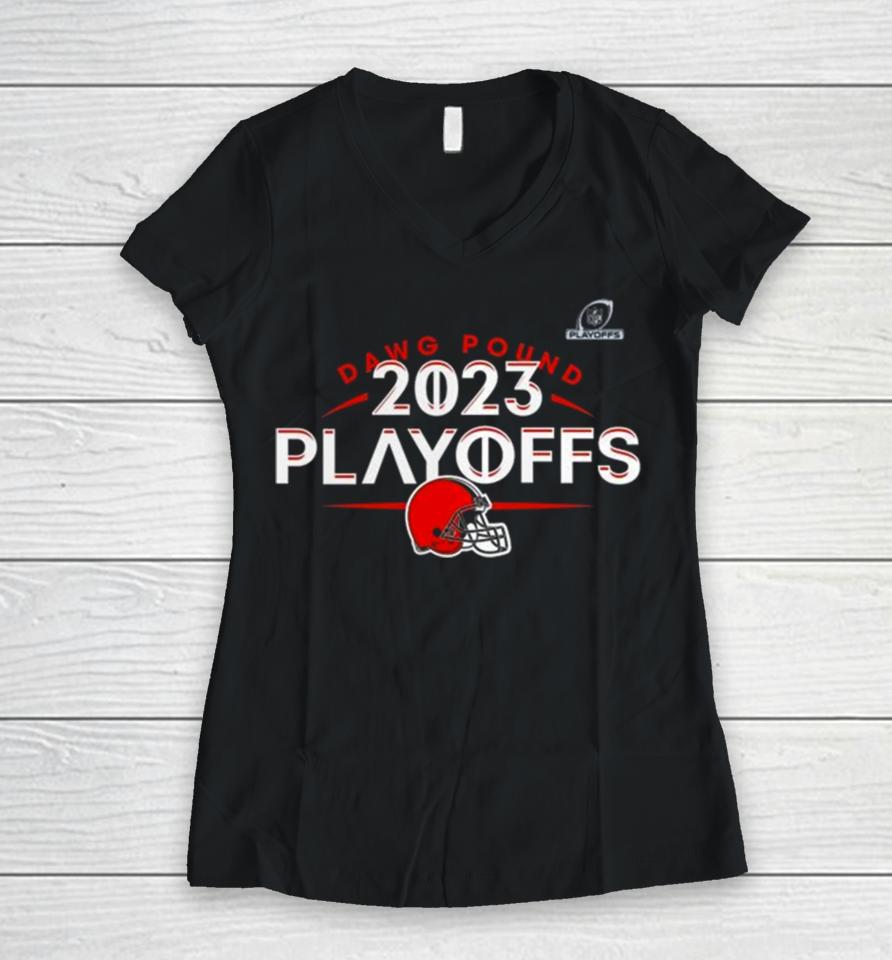 Cleveland Browns Dawg Pound 2023 Nfl Playoffs Women V-Neck T-Shirt