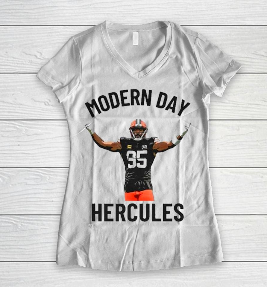 Cleveland Browns Modern Day Hercules Women V-Neck T-Shirt