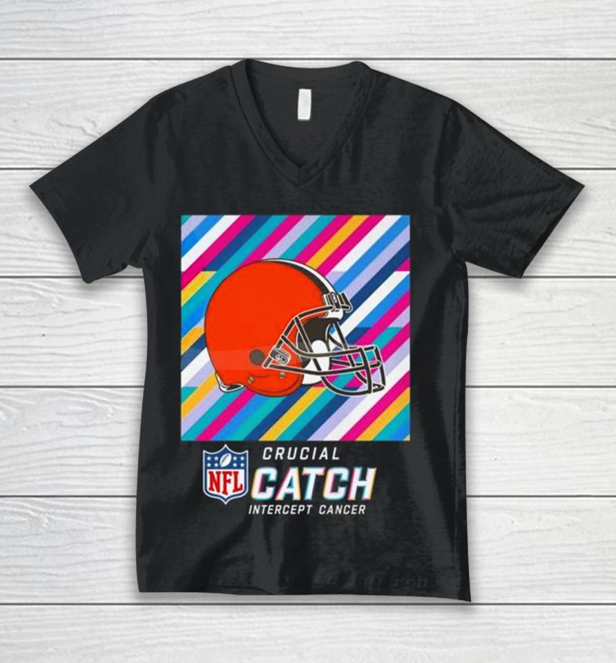 Cleveland Browns Nfl Crucial Catch Intercept Cancer Unisex V-Neck T-Shirt
