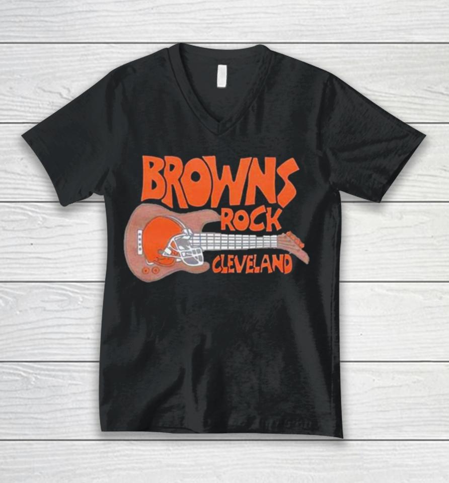 Cleveland Browns Rock Football Helmet And Guitar Unisex V-Neck T-Shirt