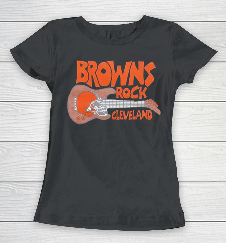 Cleveland Browns Rock Football Helmet And Guitar Women T-Shirt