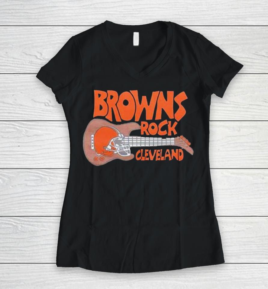 Cleveland Browns Rock Football Helmet And Guitar Women V-Neck T-Shirt