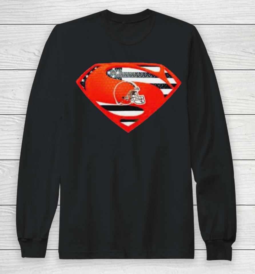 Cleveland Browns Usa Flag Inside Superman Long Sleeve T-Shirt