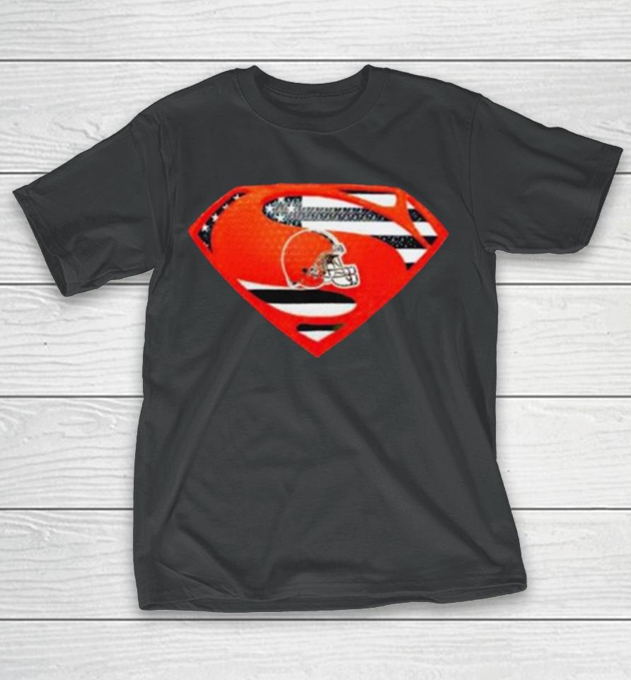 Cleveland Browns Usa Flag Inside Superman T-Shirt