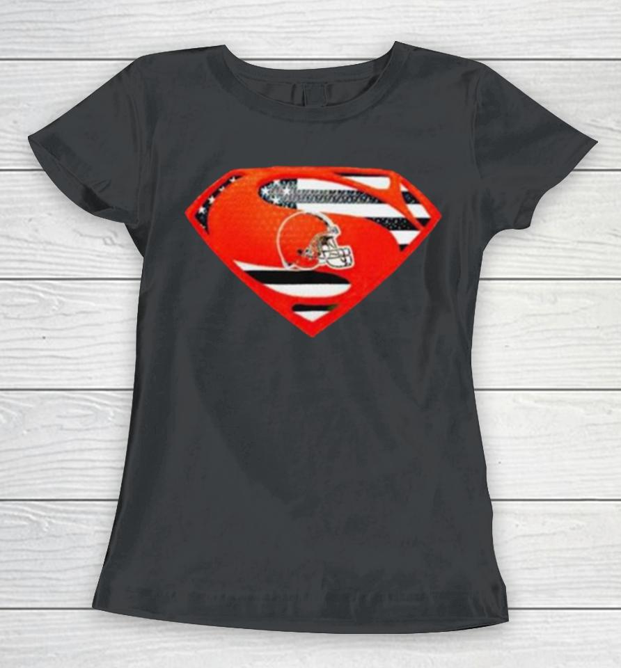 Cleveland Browns Usa Flag Inside Superman Women T-Shirt
