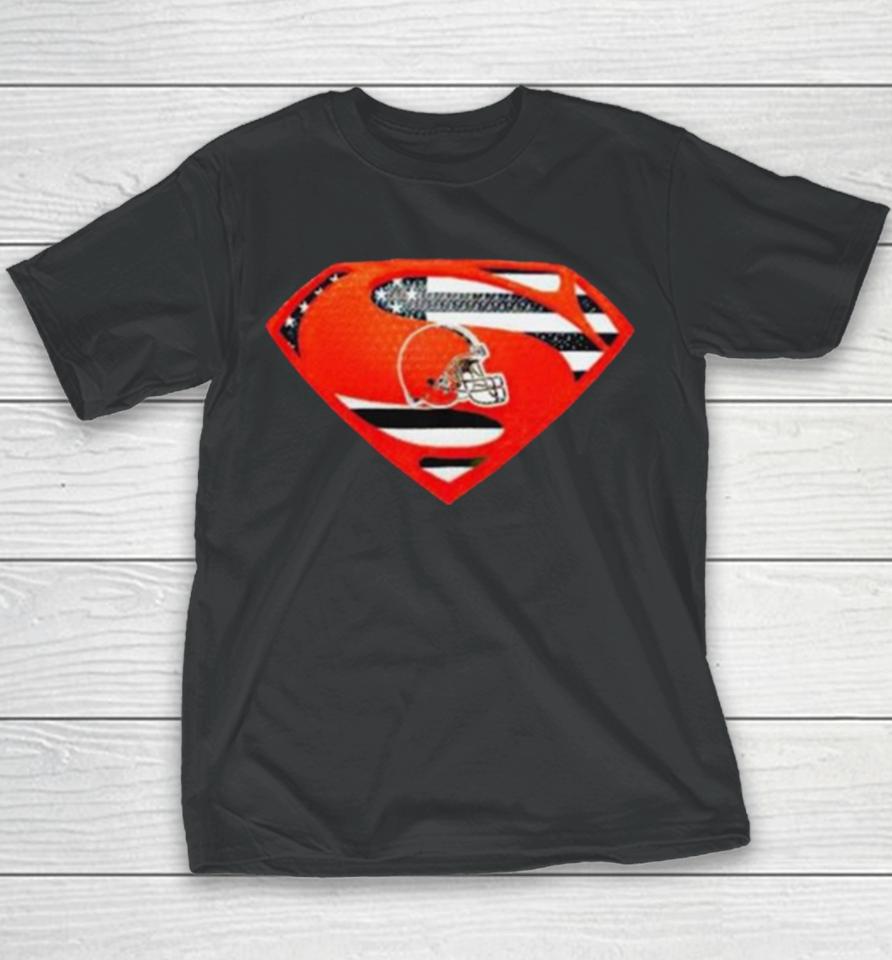 Cleveland Browns Usa Flag Inside Superman Youth T-Shirt