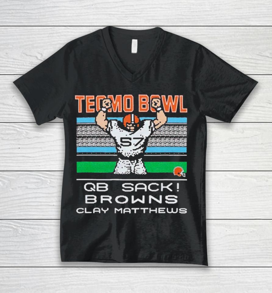 Cleveland Browns Video Game Tecmo Bowl Browns Clay Matthews Unisex V-Neck T-Shirt