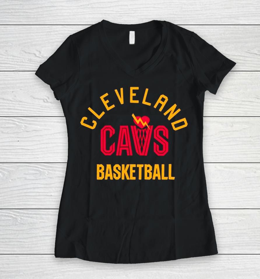 Cleveland Cavs Nba Basketball Heart Women V-Neck T-Shirt