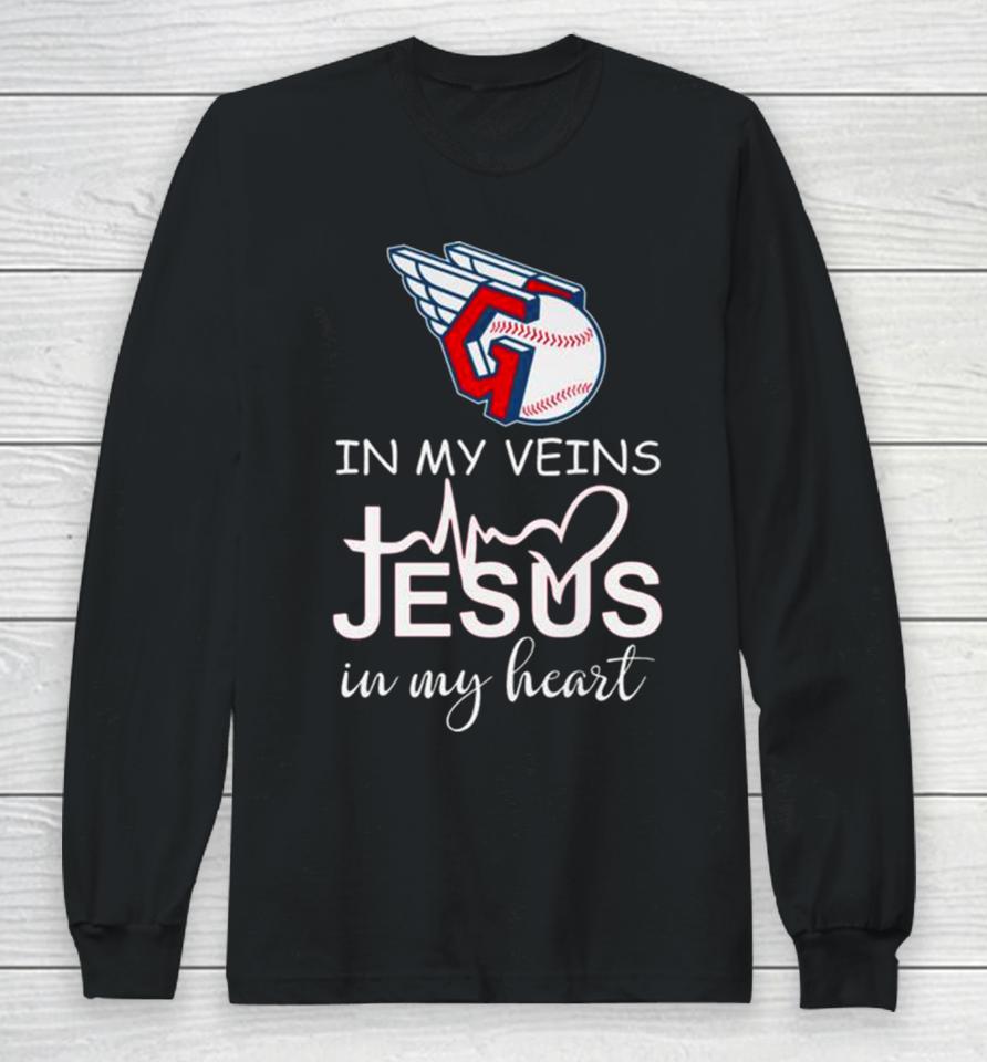 Cleveland Guardians Logo 2023 In My Veins Jesus In My Heart Long Sleeve T-Shirt
