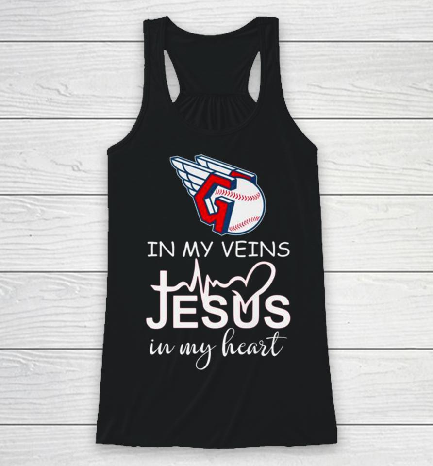 Cleveland Guardians Logo 2023 In My Veins Jesus In My Heart Racerback Tank
