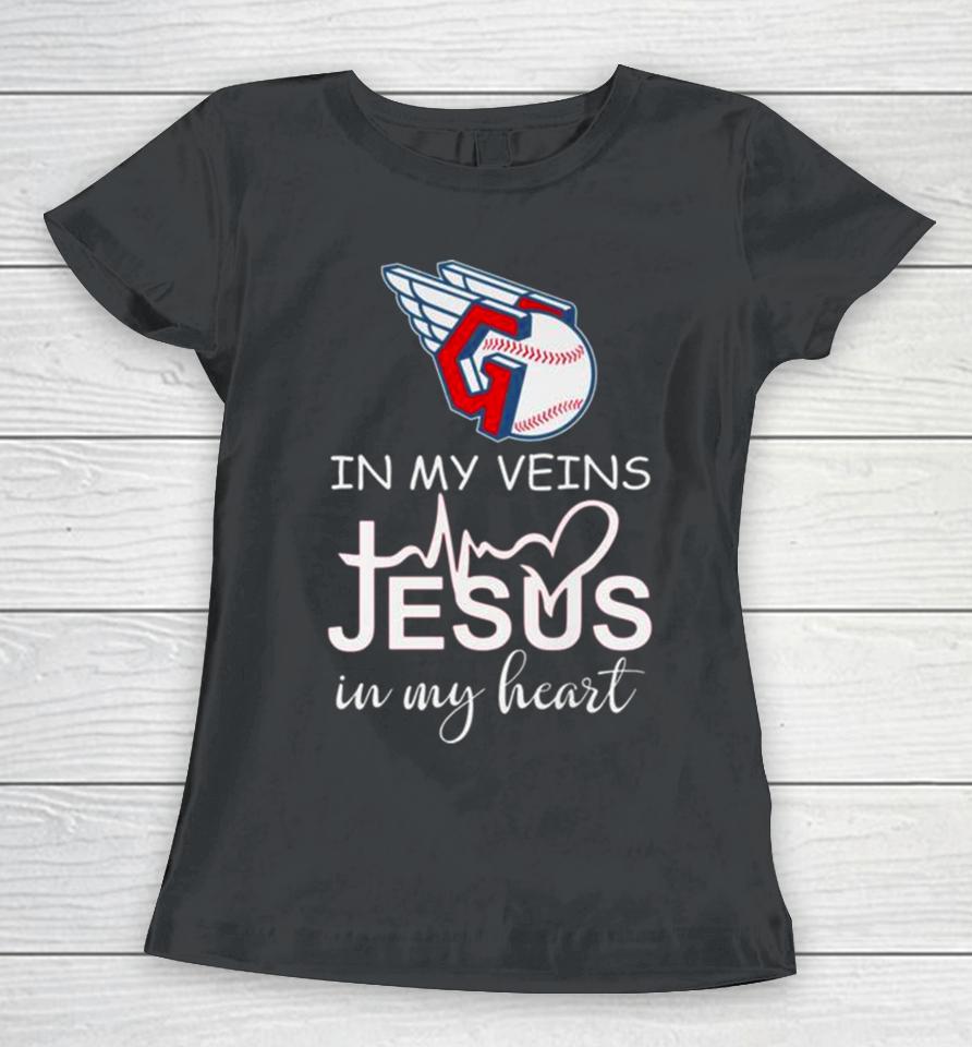 Cleveland Guardians Logo 2023 In My Veins Jesus In My Heart Women T-Shirt