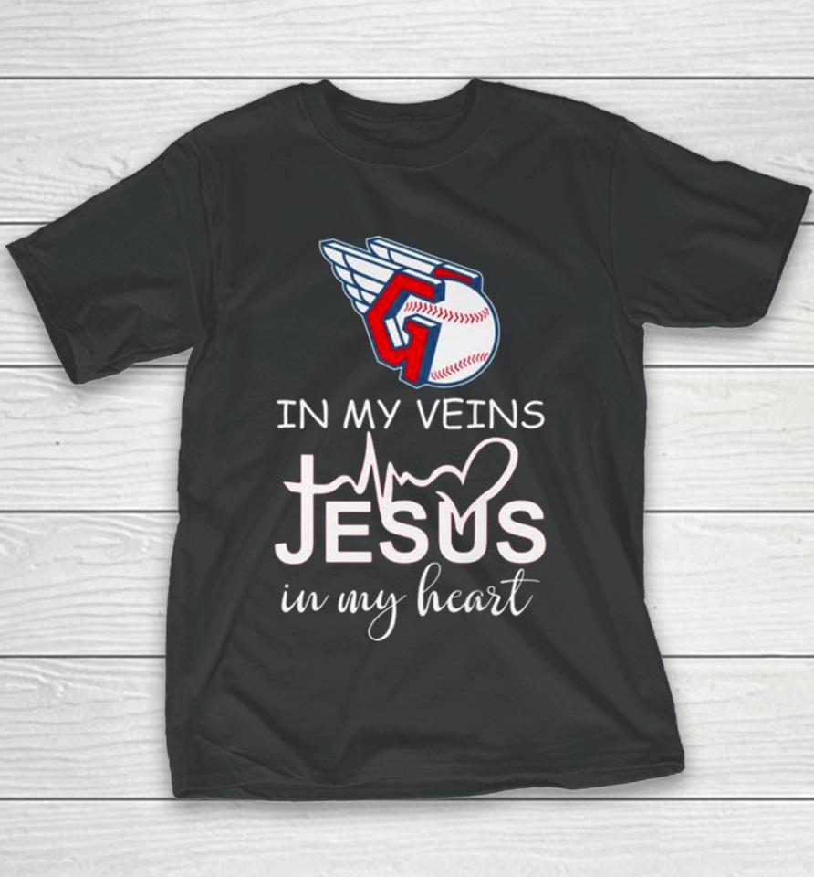 Cleveland Guardians Logo 2023 In My Veins Jesus In My Heart Youth T-Shirt
