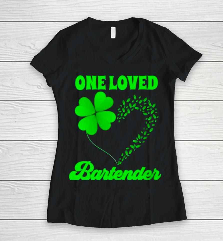 Clove Heart One Loved Bartender Women V-Neck T-Shirt