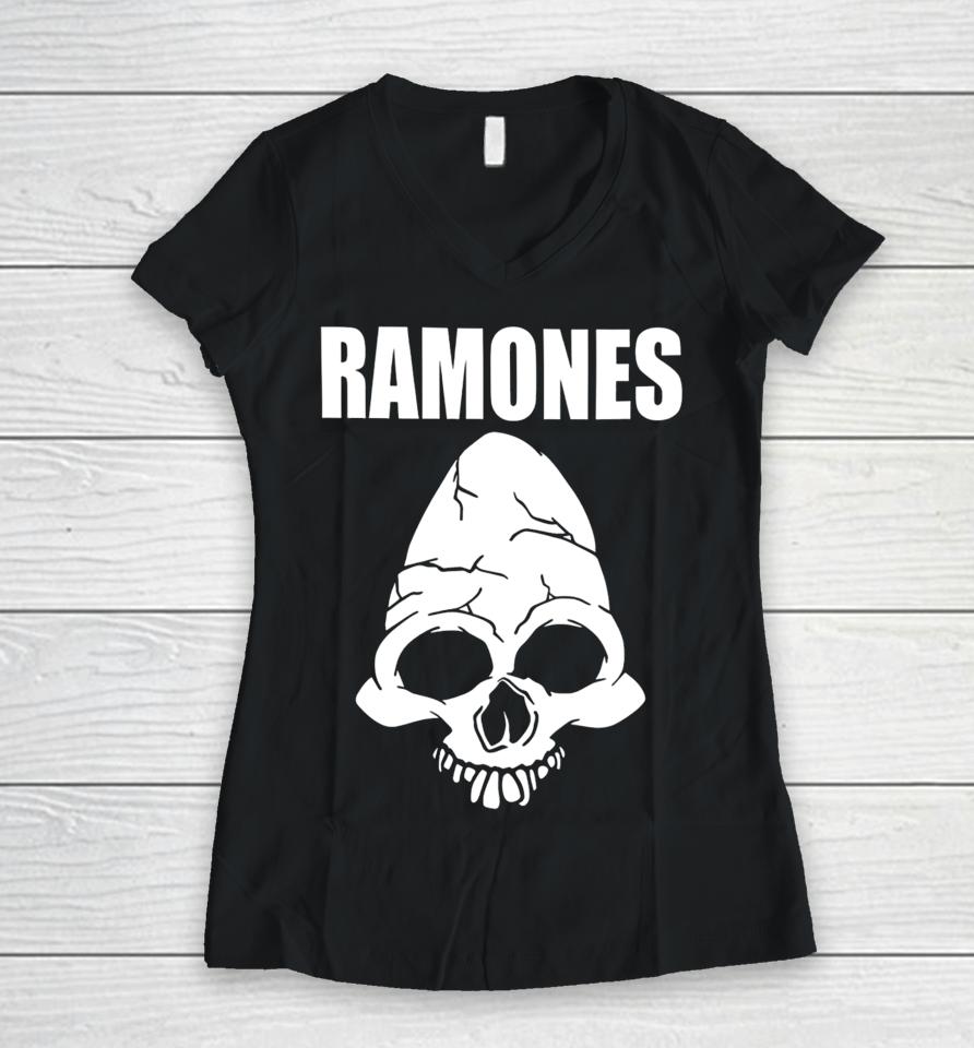Cm Punk Wearing Ramones Skull Women V-Neck T-Shirt