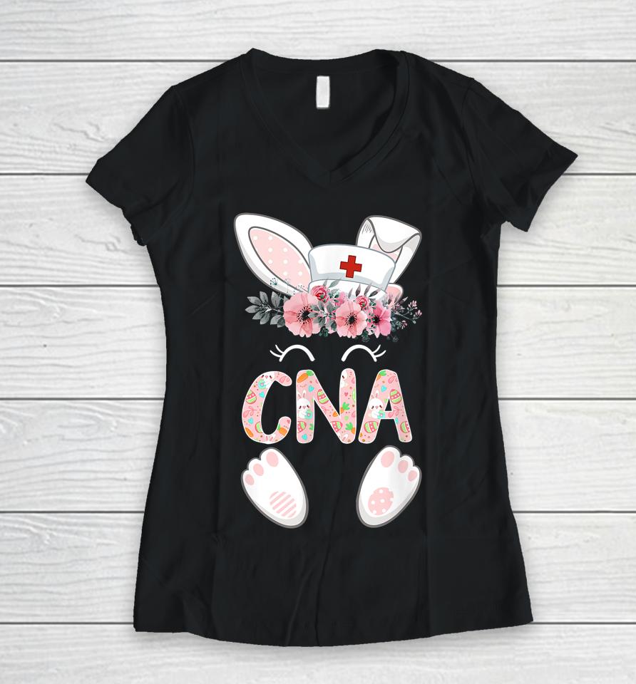 Cna Easter Nurse Floral Bunny Women V-Neck T-Shirt