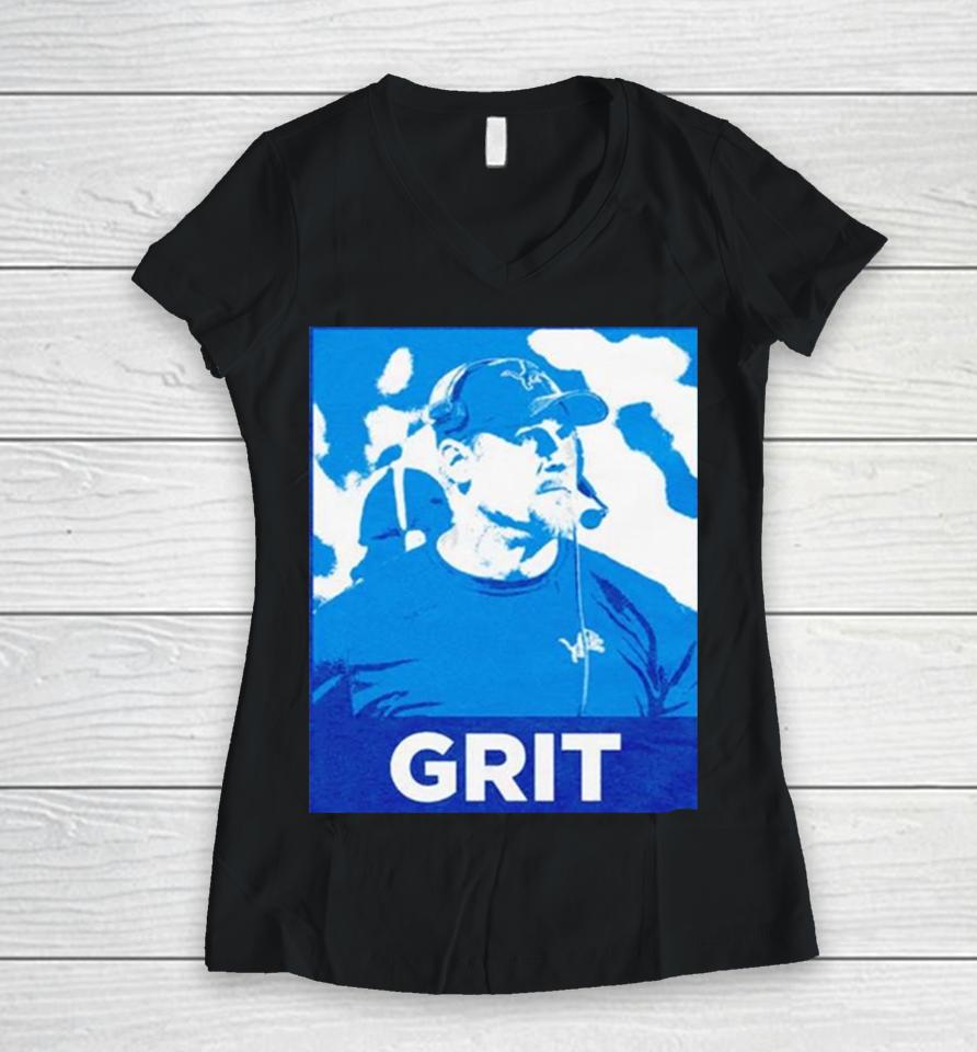 Coach Detroit Lions Dan Campbell Grit Women V-Neck T-Shirt