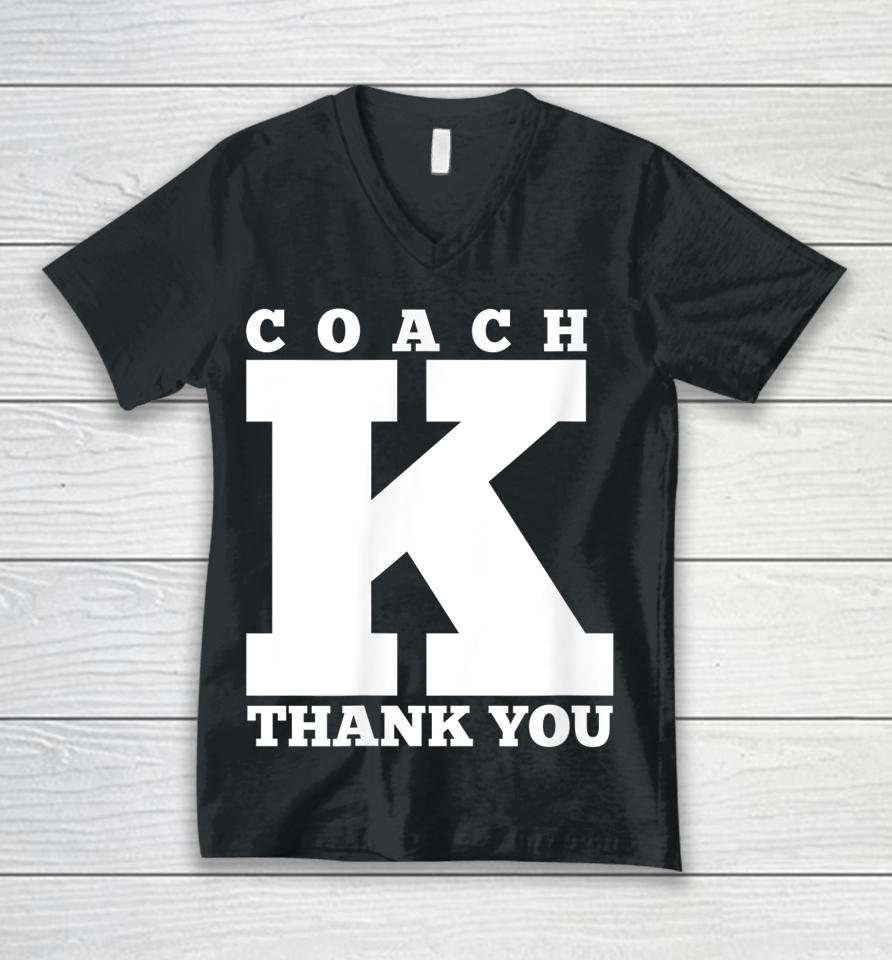 Coach K Retirement Unisex V-Neck T-Shirt