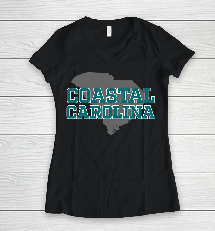 Coastal Carolina Teal South Carolina State Women V-Neck T-Shirt