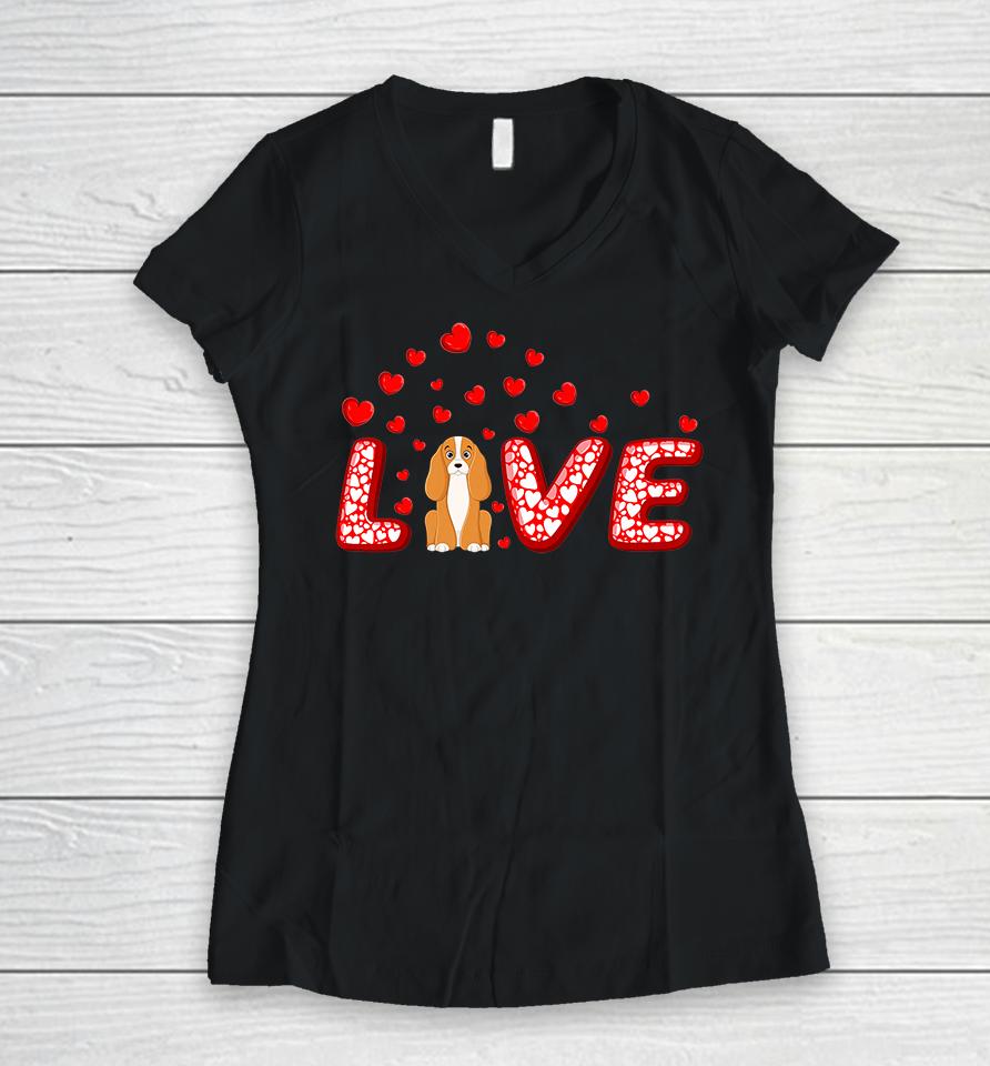 Cocker Spaniel Dog Lover Heart Love Cocker Spaniel Valentine Premium Women V-Neck T-Shirt