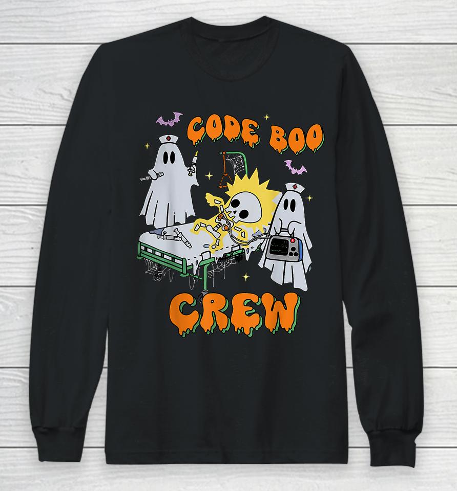 Code Boo Crew Funny Ghost Nurse Halloween Costume Nursing Long Sleeve T-Shirt