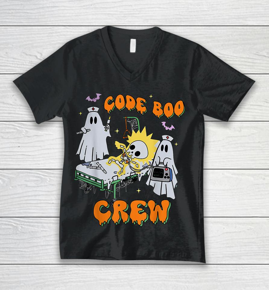 Code Boo Crew Funny Ghost Nurse Halloween Costume Nursing Unisex V-Neck T-Shirt