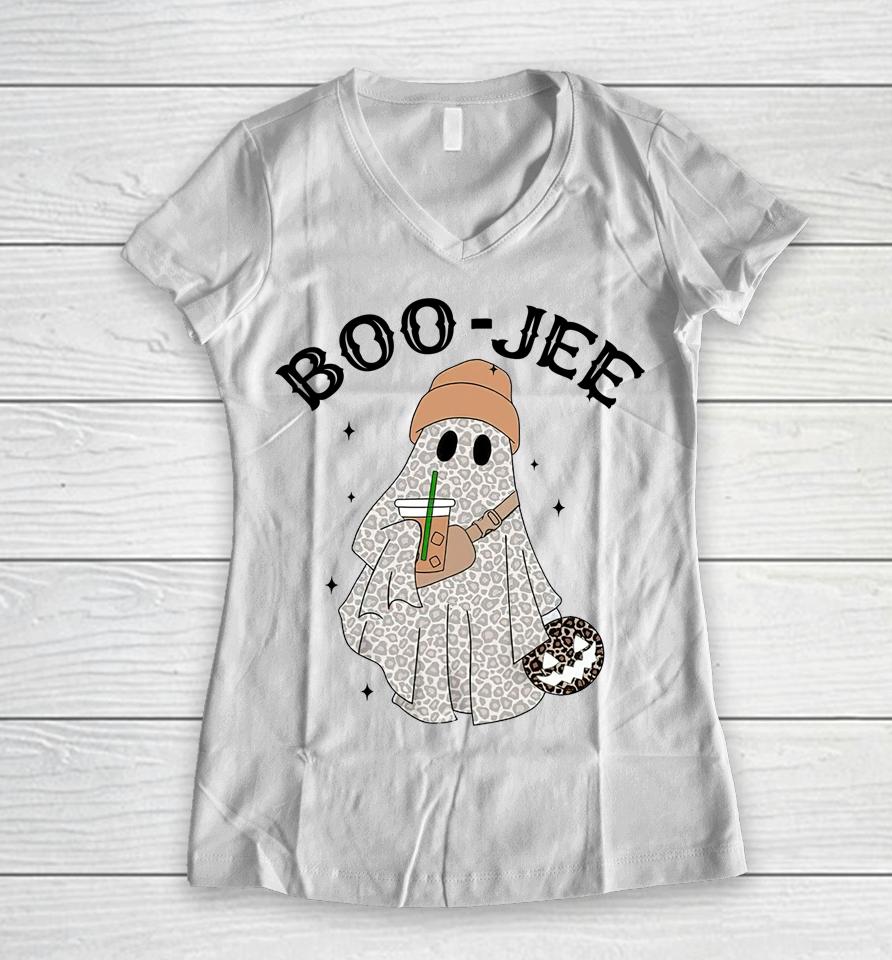 Coffee Lovers Cute Ghost Halloween Costume Boujee Boo-Jee Women V-Neck T-Shirt