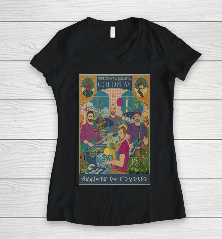 Coldplay Music Of The Spheres World Tour Jakarta November 15, 2023 Poster Women V-Neck T-Shirt
