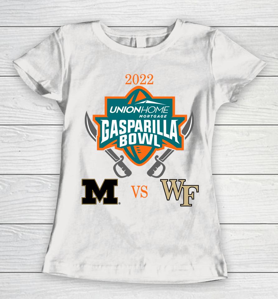 College Football Ncaa Wake Forest Demon Deacons Vs Missouri Tigers 2022 Gasparilla Bowl Matchup Women T-Shirt