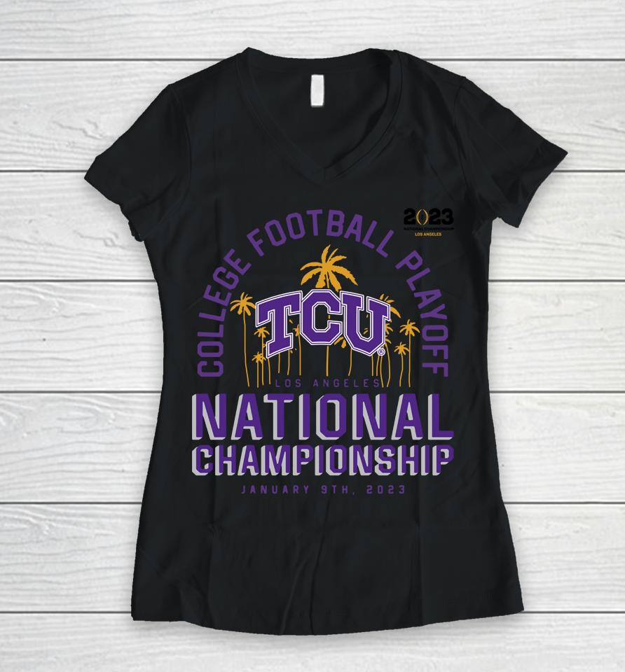 College Football Playoff 2023 Tcu Horned Frogs National Championship Game Return Run Women V-Neck T-Shirt