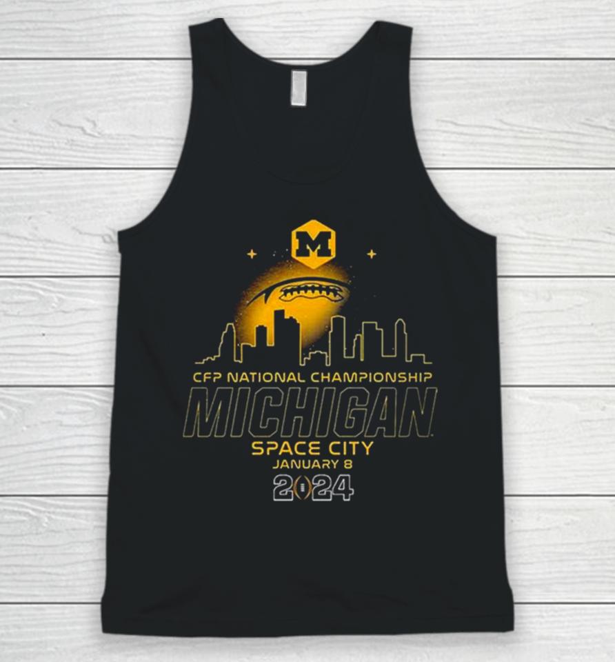 College Football Playoff 2024 National Championship Game January 8 Michigan Wolverines Space City Skyline Unisex Tank Top
