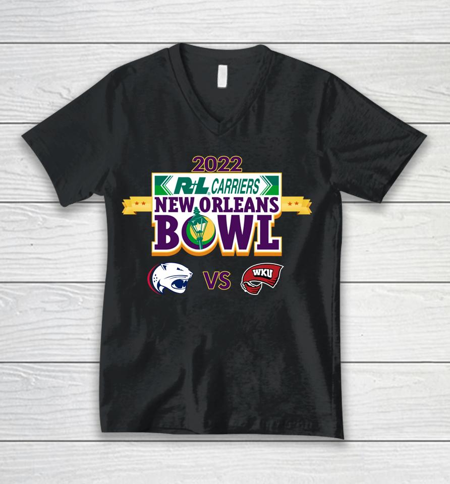 College Playoff 2022 New Orleans Bowl Western Ky Vs South Alabama Unisex V-Neck T-Shirt