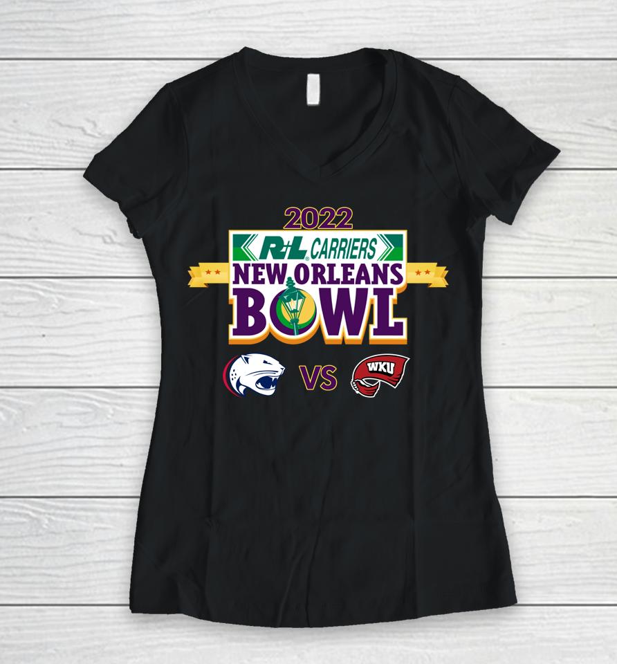 College Playoff 2022 New Orleans Bowl Western Ky Vs South Alabama Women V-Neck T-Shirt