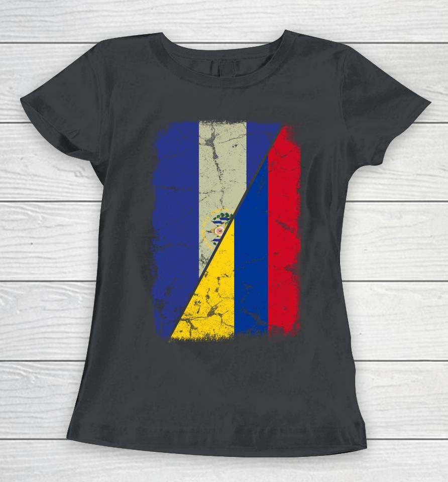 Colombian And Salvadorean Flag Together Mixed Family Roots Women T-Shirt