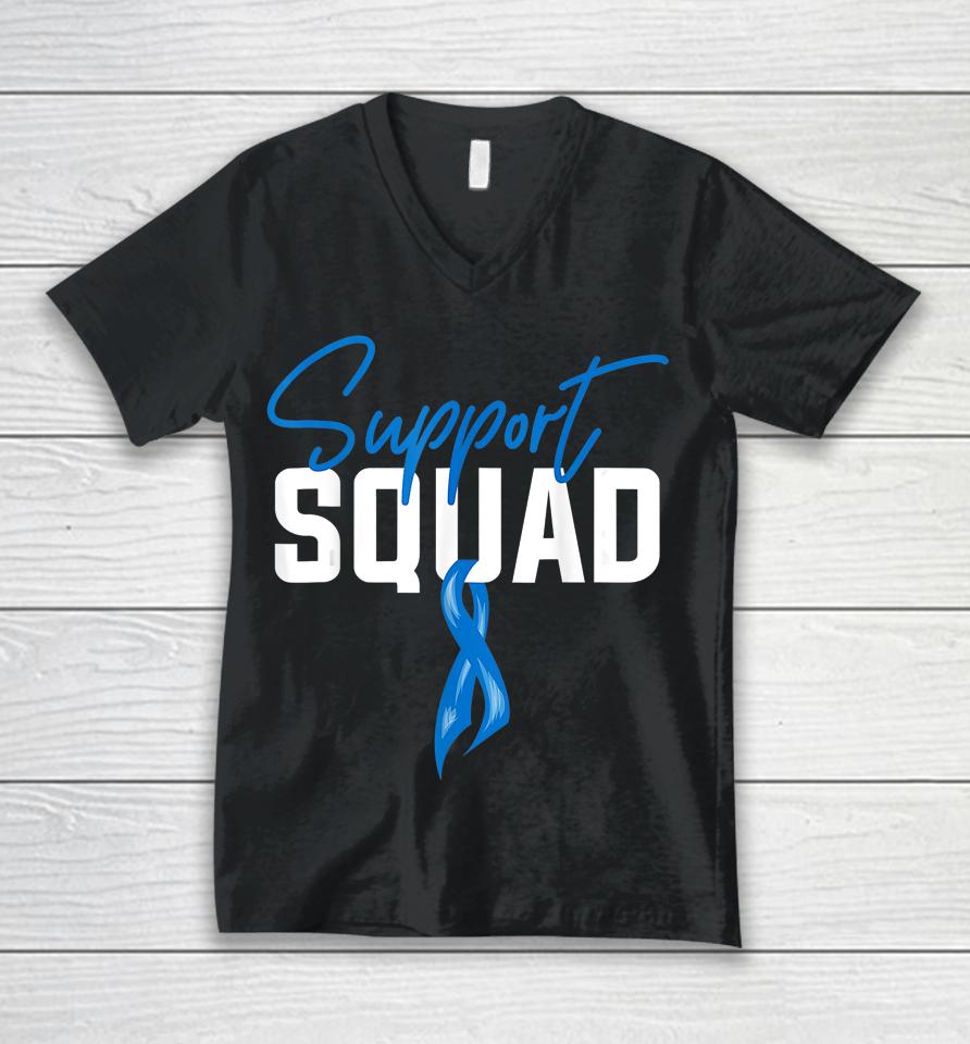 Colon Cancer Awareness Support Squad Blue Ribbon Unisex V-Neck T-Shirt