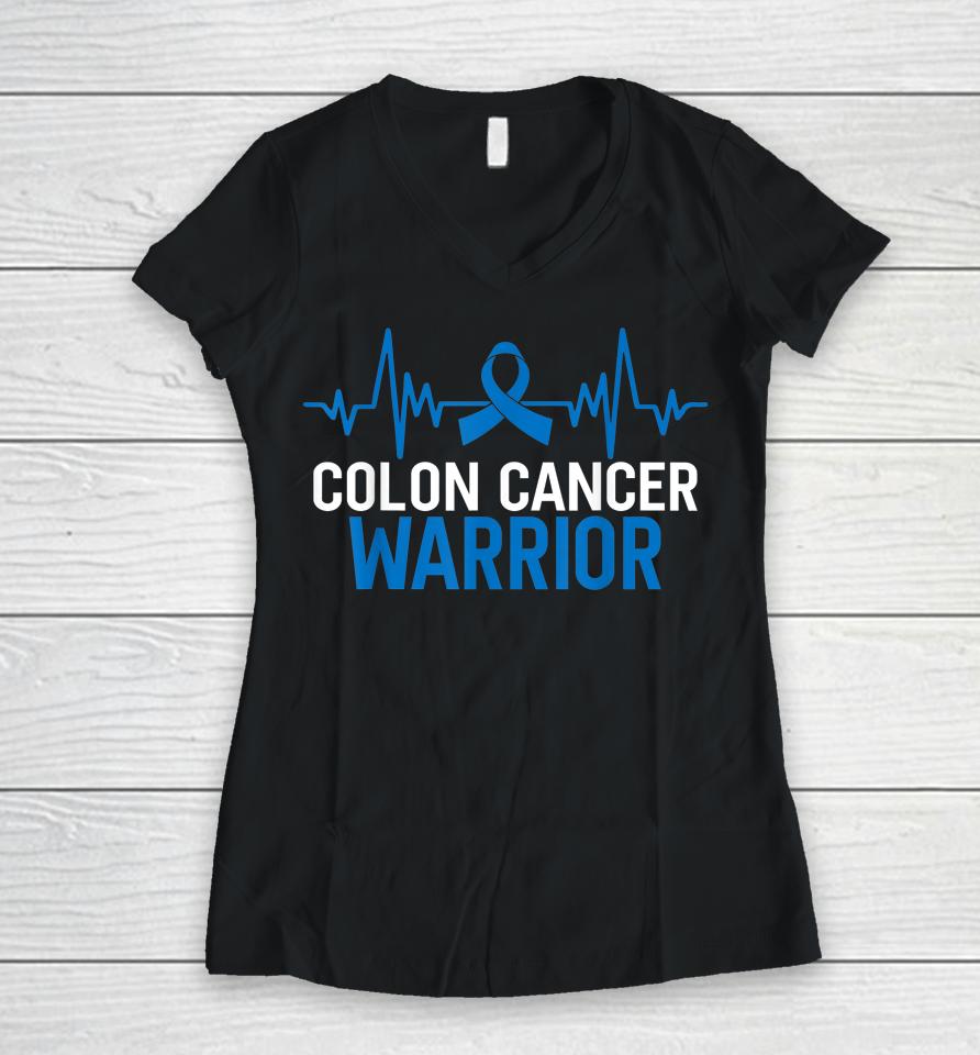 Colon Cancer Warrior Bleu Cancer Women V-Neck T-Shirt
