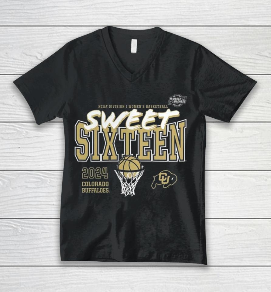 Colorado Buffaloes 2024 Ncaa Women’s Basketball Tournament March Madness Sweet 16 Unisex V-Neck T-Shirt