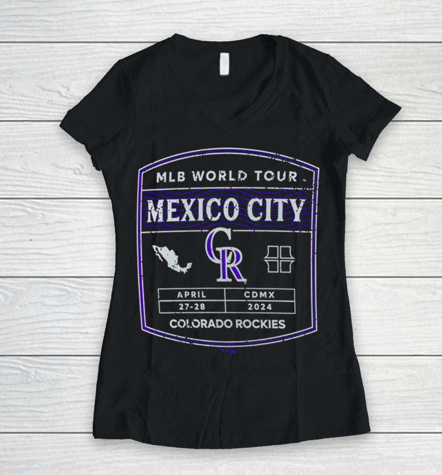 Colorado Rockies 2024 Mlb World Tour Mexico City Series Women V-Neck T-Shirt