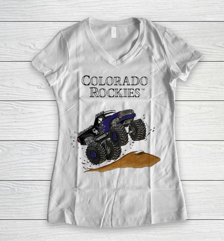 Colorado Rockies Monster Truck Mlb Women V-Neck T-Shirt