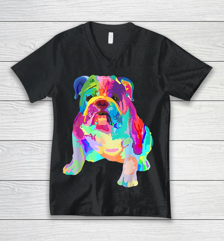 Colorful English Bulldog Unisex V-Neck T-Shirt
